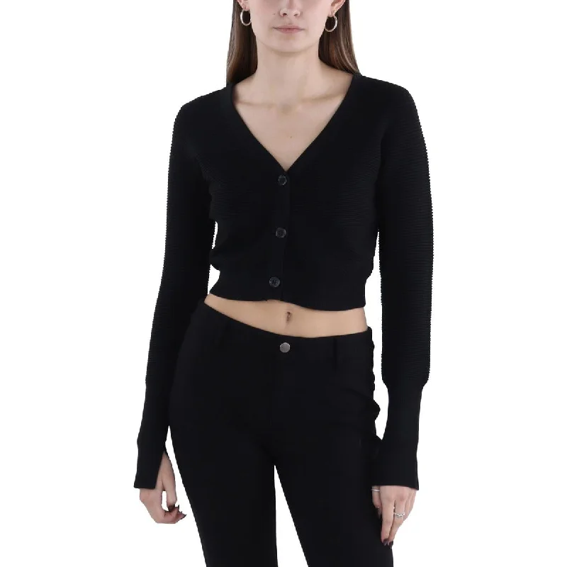 Womens Ribbed Long Sleeve Crop Sweater Ribbed Striped Patterned