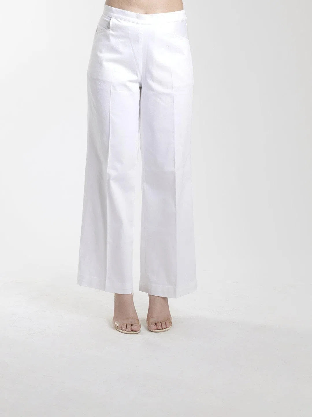 Comfort Fit Wide Bottom Stretch Trouser - White Trousers cozy soft