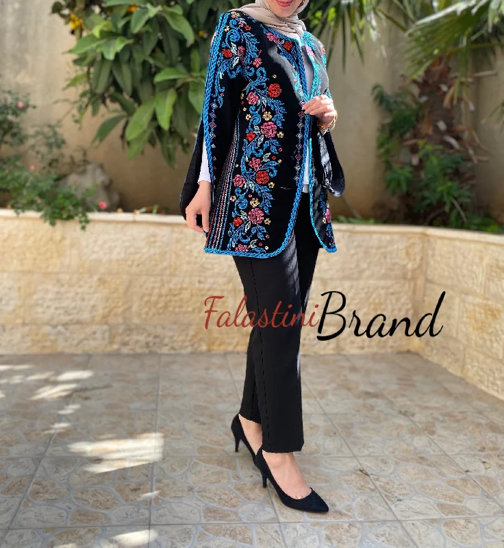 Elegant Palestinian Black And Blue Embroidered Jacket Appliqued Jacket Beaded Jacket Sequined Jacket Elegant Palestinian Black And Blue Embroidered Jacket Appliqued Jacket Beaded Jacket Sequined Jacket