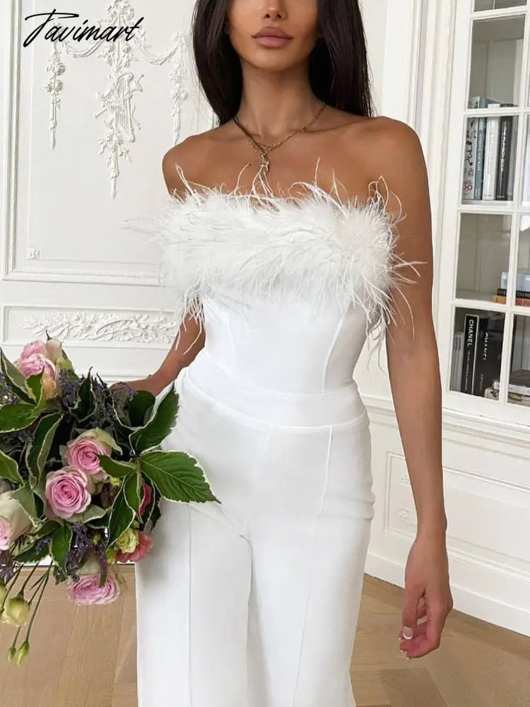 Tavimart Women Jumpsuits Tube Top Feathers Patchwork Boot Cut One Piece Outfit Trousers Elegant Formal Occasion Party Club Jumpsuit Trousers Top Rated Tavimart Women Jumpsuits Tube Top Feathers Patchwork Boot Cut One Piece Outfit Trousers Elegant Formal Occasion Party Club Jumpsuit Trousers Top Rated