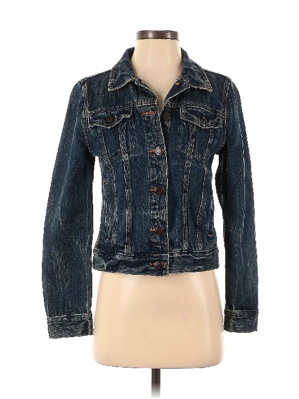 Denim Jacket Stand-Up Collar Roll-Neck Collar Turtle Neck