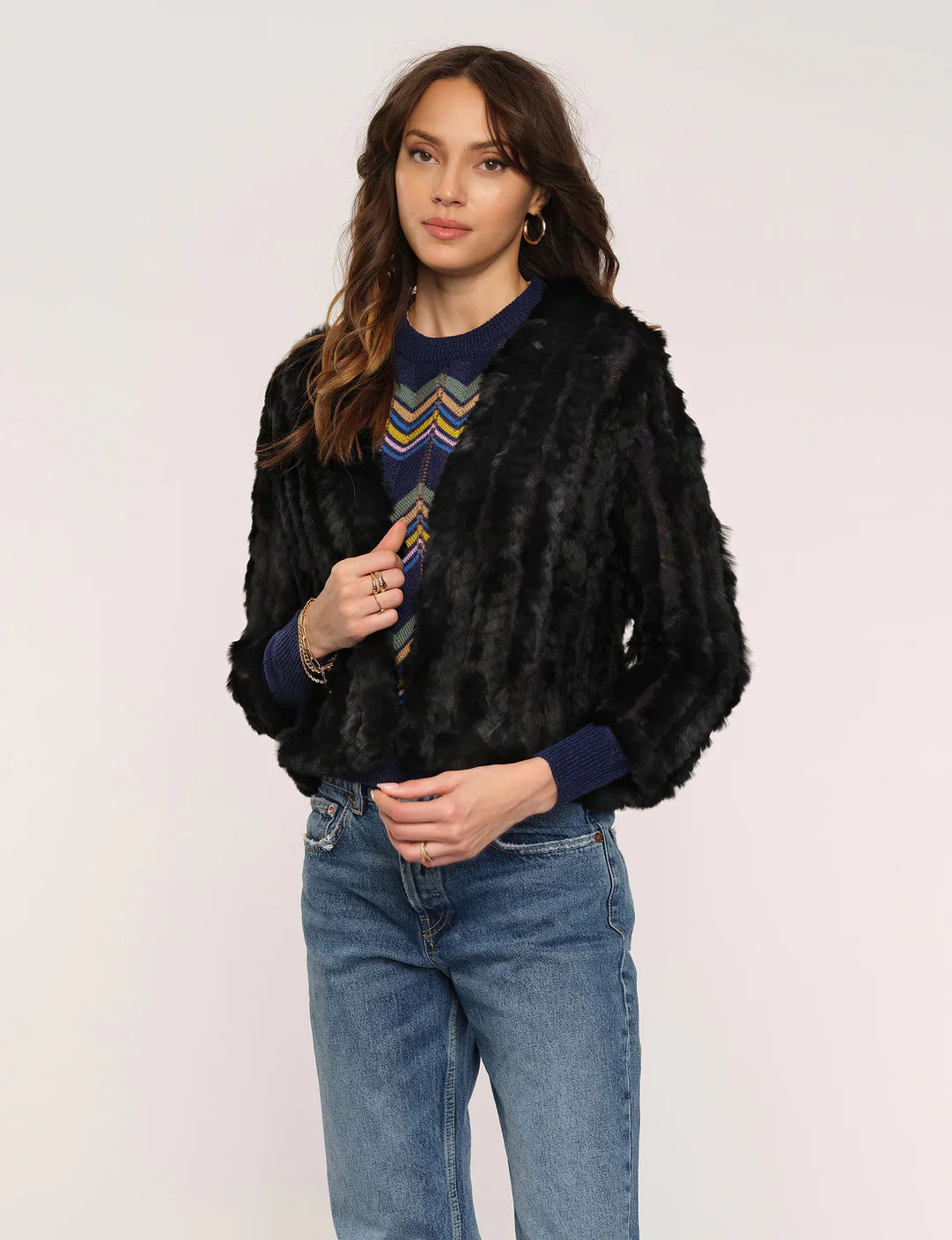 Rosa Jacket-Black Faux Fur Jacket Real Fur Jacket Shearling Jacket
