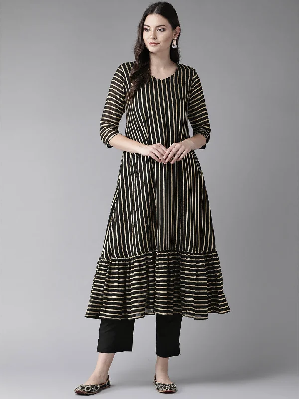 Women's Black Kurta With Trouser - Ahalyaa Trousers Hiking Durable