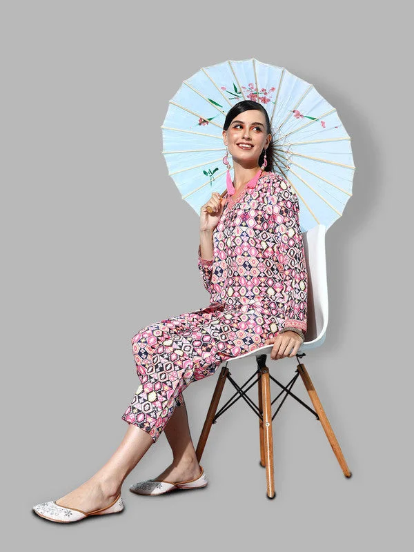 Women's Printed Tunic With Trousers - Ahalyaa Trousers Essential Wardrobe