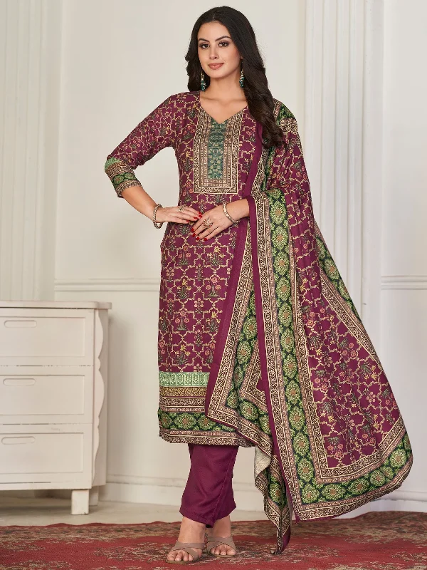 Women's Wine Pashmina Floral Digital Printed Kurta With Trouser & Dupatta - Aastha Fashion Trousers Pleated Formal Women's Wine Pashmina Floral Digital Printed Kurta With Trouser & Dupatta - Aastha Fashion Trousers Pleated Formal