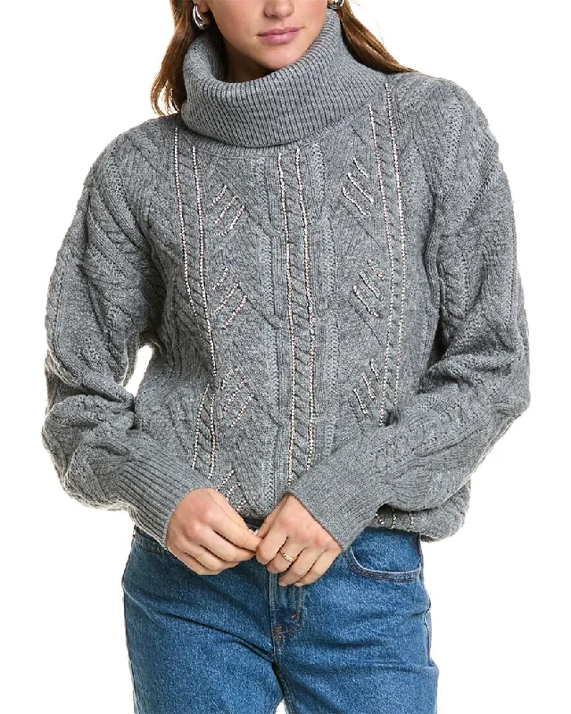 Ramy Brook Annabelle Wool-Blend Sweater Beaded Sweater Sequined Faux Fur