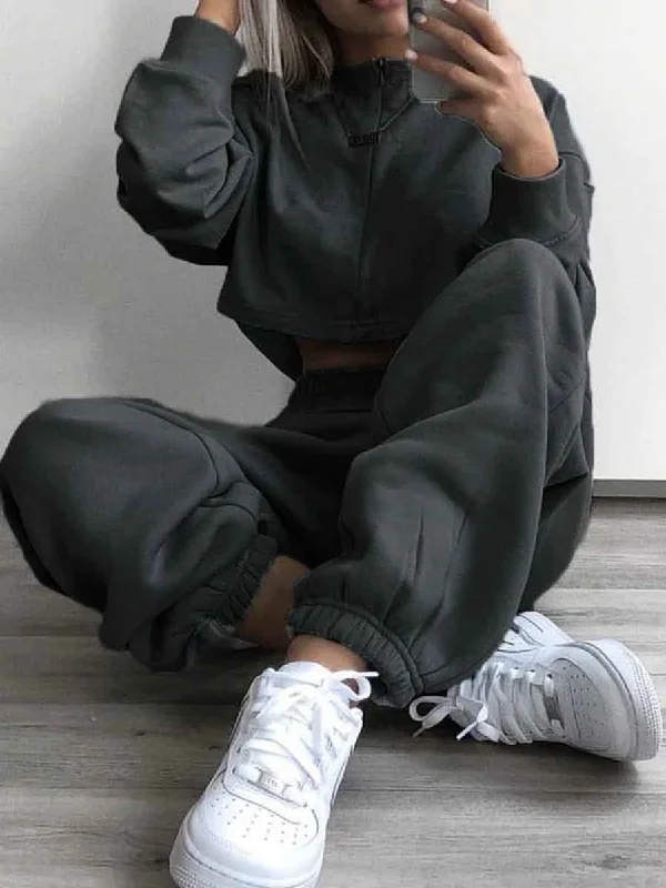 Ladies Casual Sweatshirt Trousers Jogging Two-piece Suit Trousers Velvet Soft