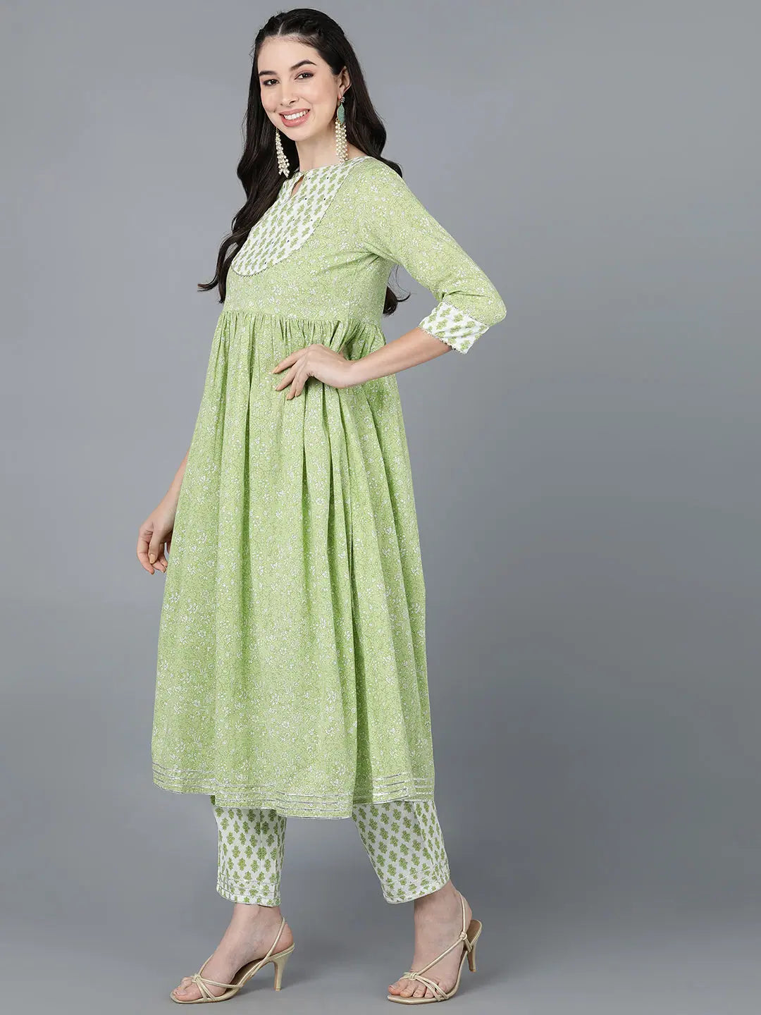 Ahika Women Green Pure Cotton Printed Kurta Trousers With Dupatta Trousers Ceremony Elegant Ahika Women Green Pure Cotton Printed Kurta Trousers With Dupatta Trousers Ceremony Elegant