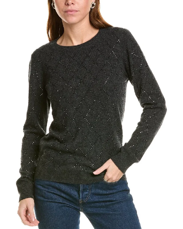 Sofiacashmere Heatset Diamond Crewneck Cashmere Sweater Neon Metallic Matte