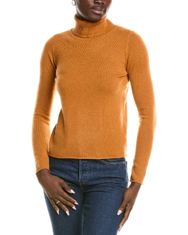 Sofiacashmere Roll Cuff & Hem Turtleneck Sweater Real Fur Shearling Chenille