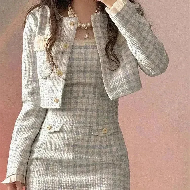 Classic Style Two piece, sleeve jacket Blue White Adult Lady Like Woman Dress Suit Elegant Outfit Plaid Jacket Tartan Jacket Houndstooth Jacket Classic Style Two piece, sleeve jacket Blue White Adult Lady Like Woman Dress Suit Elegant Outfit Plaid Jacket Tartan Jacket Houndstooth Jacket