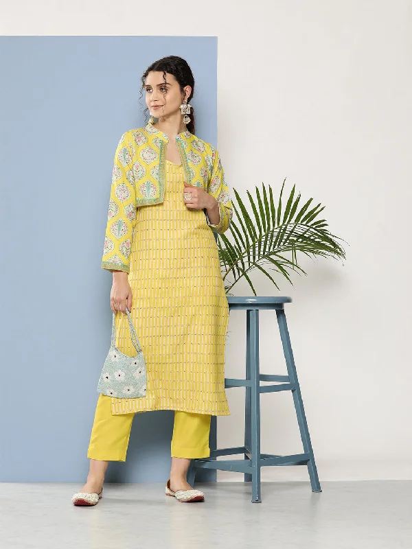 Women's Yellow Cotton Blend Kurta Trousers Set - Ahalyaa Skinny Trousers Denim Stretchy Women's Yellow Cotton Blend Kurta Trousers Set - Ahalyaa Skinny Trousers Denim Stretchy