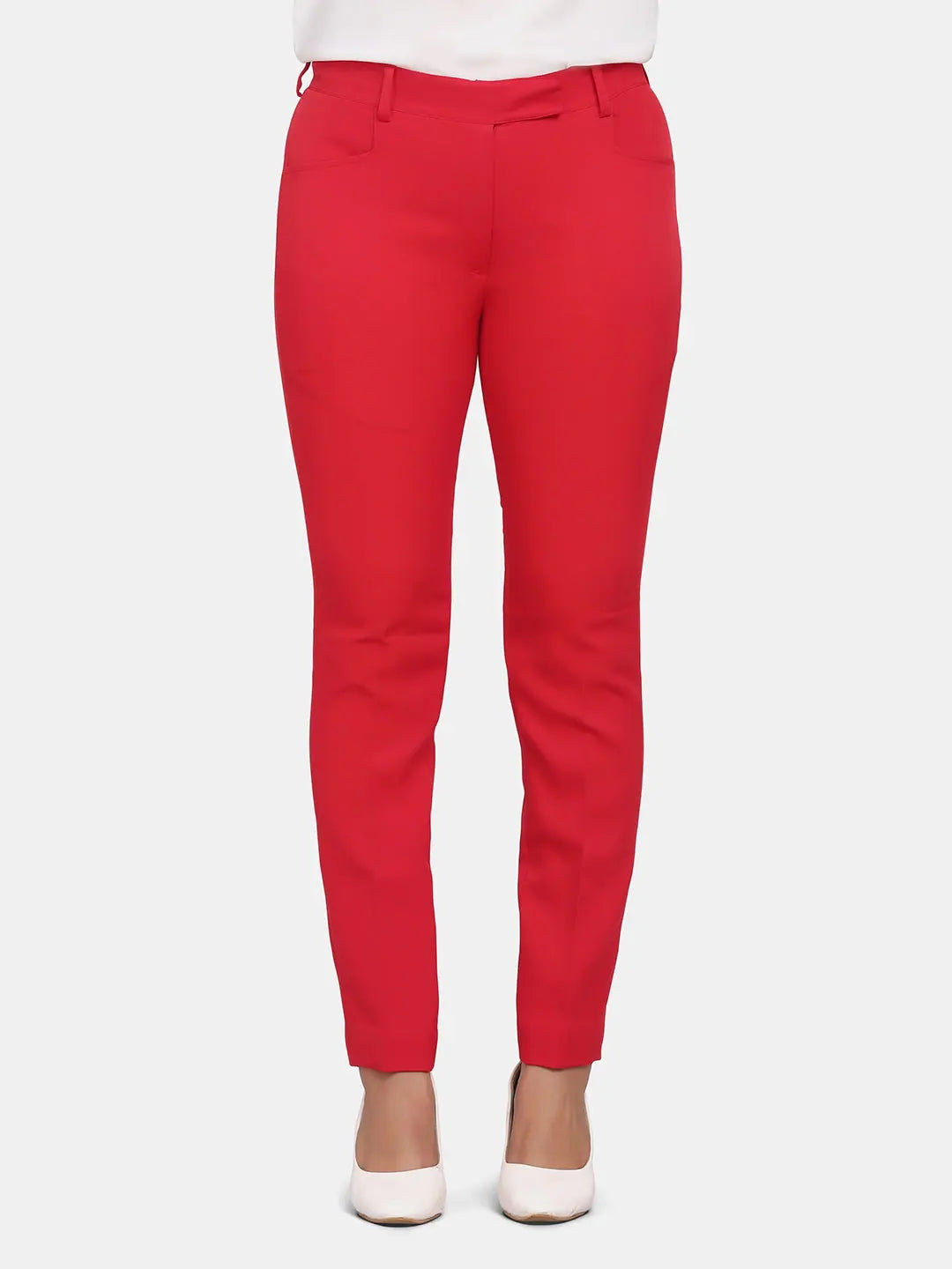 Slim Fit Trousers for Women - Red Trousers sophisticated sleek