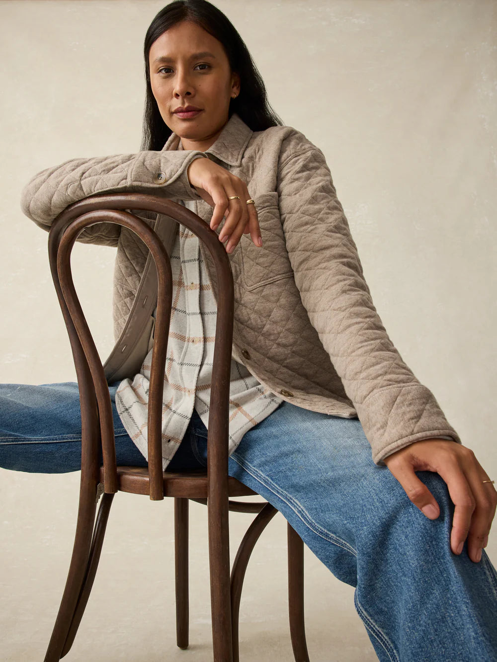 Faherty Women's Epic Quilted Fleece Shirt Jacket - Mink Heather Belted Jacket Elasticated Jacket Padded Jacket
