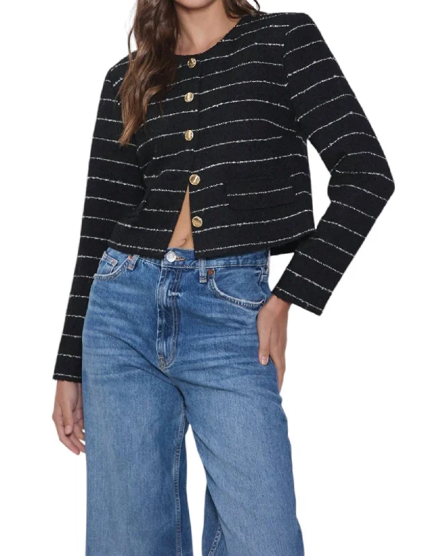 Stripe Tweed Jacket In Black/white Embroidered Jacket Appliqued Jacket Beaded Jacket Stripe Tweed Jacket In Black/white Embroidered Jacket Appliqued Jacket Beaded Jacket