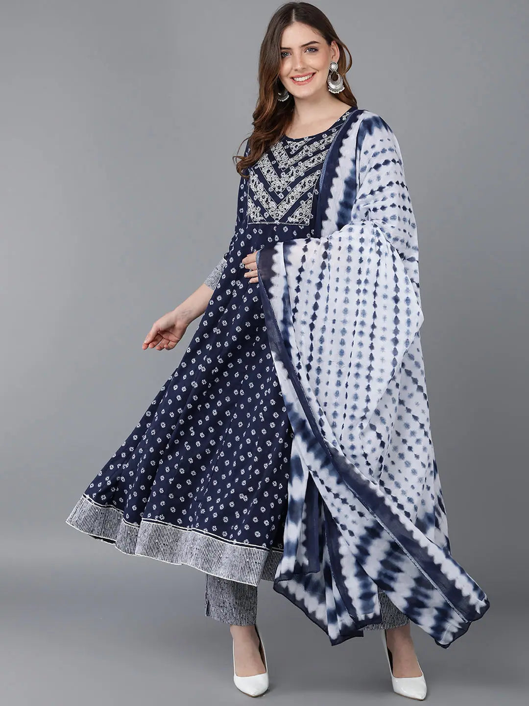 Ahika Women Blue Pure Cotton Kurta Trousers With Dupatta 3 Trousers Party Sparkling