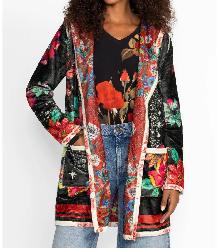 Joan Midi Sherpa Jacket In Starry Night Front Pockets Side Pockets Patch Pockets
