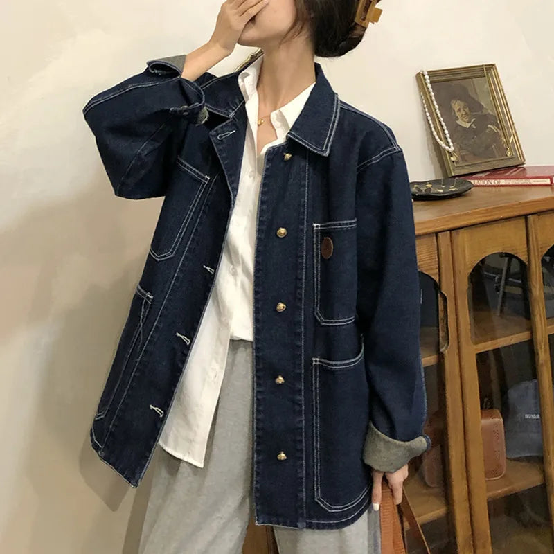 Advbridge - Women's casual Jean Coats autumn Women loose Vintage Blue Denim Jacket Long Sleeve Loose Female Girls Outwear coats (78518) Chenille Fabric Brocade Fabric Lace Fabric Advbridge - Women's casual Jean Coats autumn Women loose Vintage Blue Denim Jacket Long Sleeve Loose Female Girls Outwear coats (78518) Chenille Fabric Brocade Fabric Lace Fabric