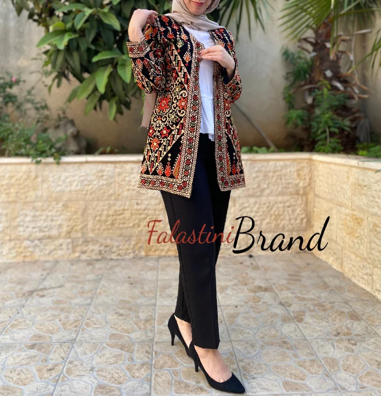 Elegant Palestinian Colorful Embroidered Jacket Cotton Jacket Linen Jacket Terry Jacket Elegant Palestinian Colorful Embroidered Jacket Cotton Jacket Linen Jacket Terry Jacket