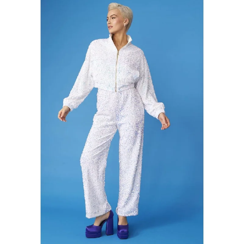 White Bamboo Blend Sequin Trousers Trousers Bootcut Casual