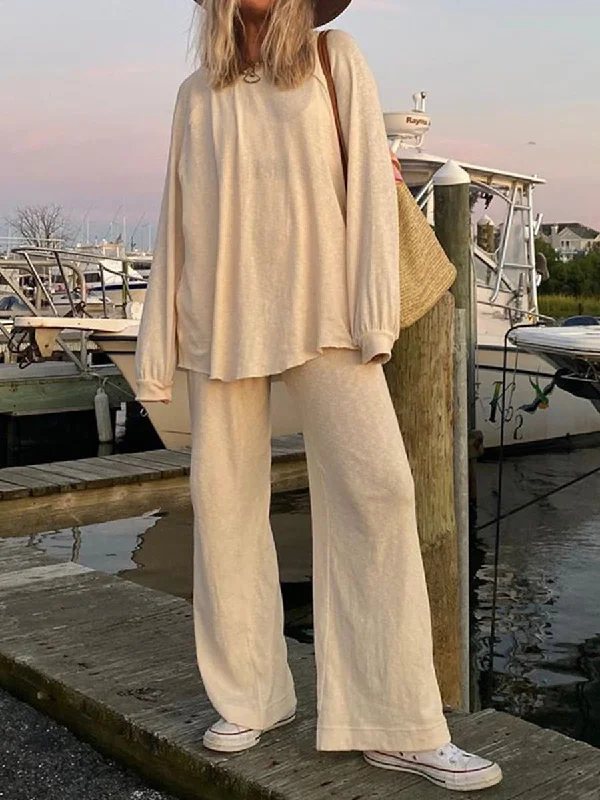 Round Neck Long Sleeve Trousers Women's Suit Trousers Leisure Comfortable