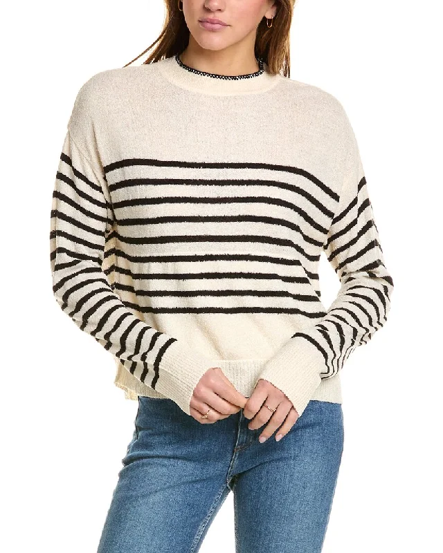 Monrow Boucle Knit Stripe Sweater Sequined Glittery Shiny