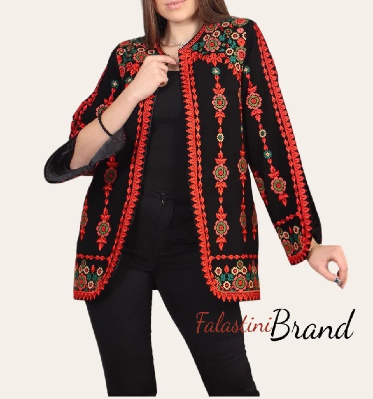 Elegant Palestinian Black And Red Embroidered Jacket Herringbone Jacket Houndstooth Jacket Plaid Jacket Elegant Palestinian Black And Red Embroidered Jacket Herringbone Jacket Houndstooth Jacket Plaid Jacket