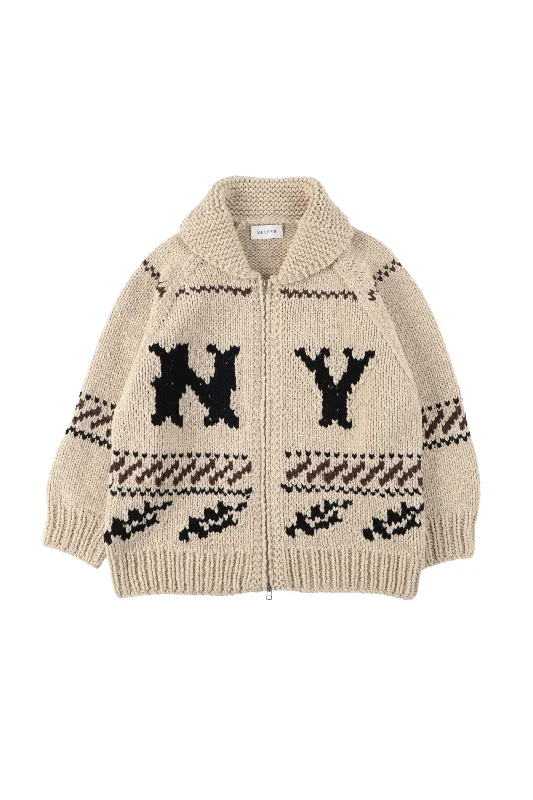 BELPER  COWICHAN KNIT JACKET(BEIGE) Front Pockets Side Pockets Patch Pockets