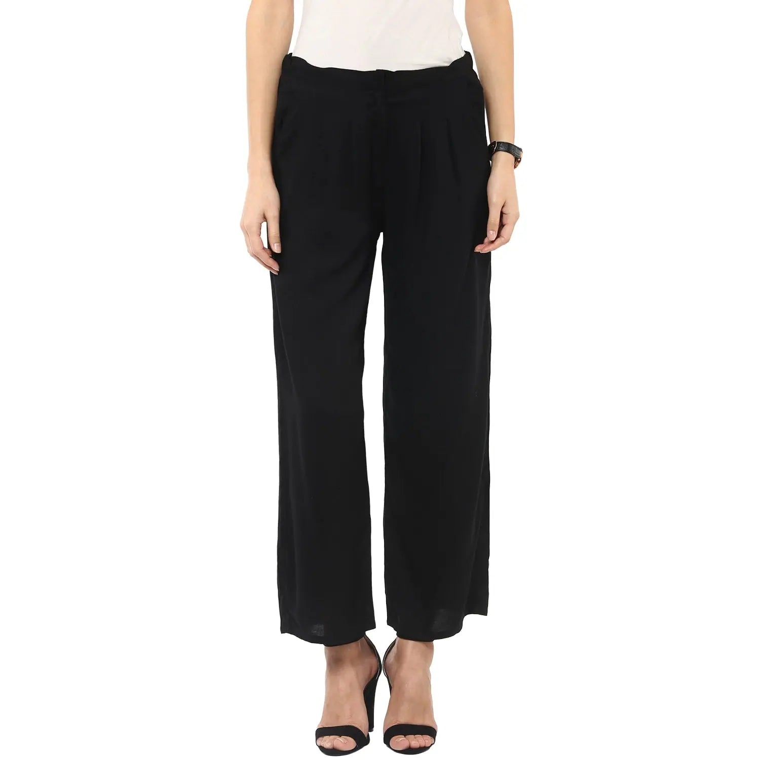 Pannkh Women's Pleated Trouser Trousers Flared Retro