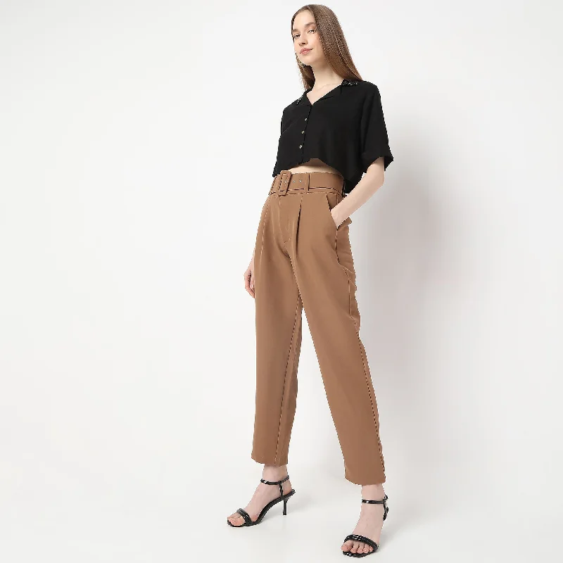 Ankle Length Front Pleated Buckle Belt High Rise Trousers Trousers Gym Athletic