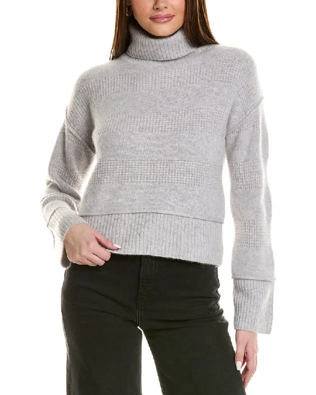 Design History Exposed Seam Turtleneck Cashmere Sweater Solid Color Striped Floral Print