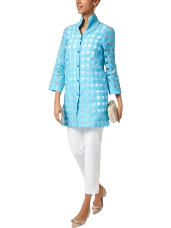 Rita Jacket Sheer Plaid Shirt In Aqua Fitted Jacket Loose Jacket Oversized Jacket