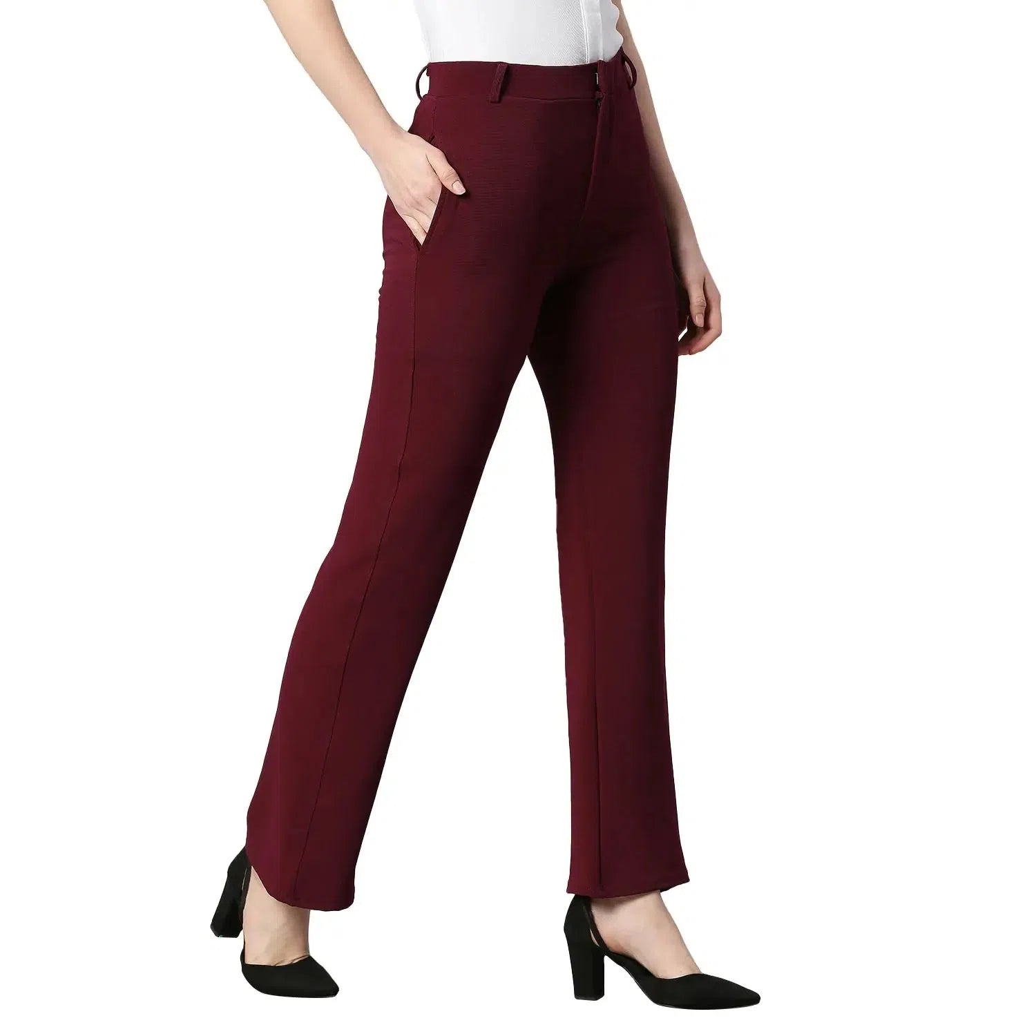 Smarty Pants Women's Cotton Lycra Bell Bottom Wine Color Formal Trouser Trousers Palazzo Wide Leg Smarty Pants Women's Cotton Lycra Bell Bottom Wine Color Formal Trouser Trousers Palazzo Wide Leg