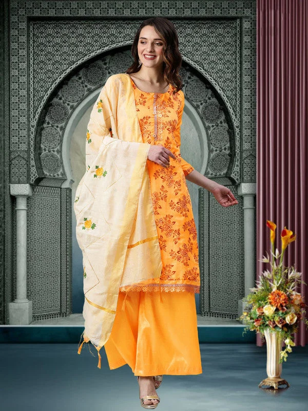 Women's Mustard Modal Silk Embroidered Kurta With Trouser & Dupatta - Aastha Fashion Trousers practical easy-care Women's Mustard Modal Silk Embroidered Kurta With Trouser & Dupatta - Aastha Fashion Trousers practical easy-care