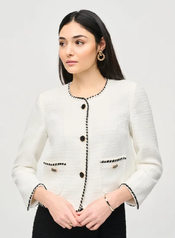 WINTER WHITE/BLACK BOUCLÉ JACKET Denim Fabric Leather Fabric Suede Fabric