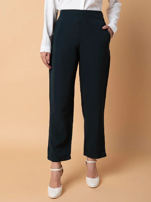 Women Flat Front Solid Green Formal Trousers-AE-10917-Olive Trousers Bridal Satin