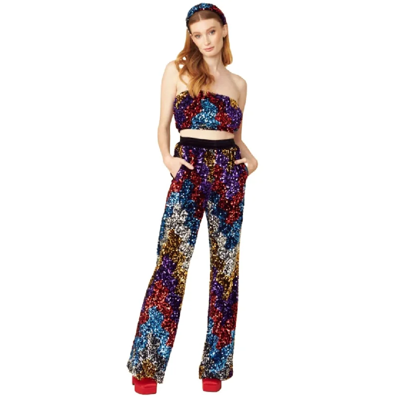 Multi-Colored Bamboo Sequin Trousers Trousers Plaid Checkered