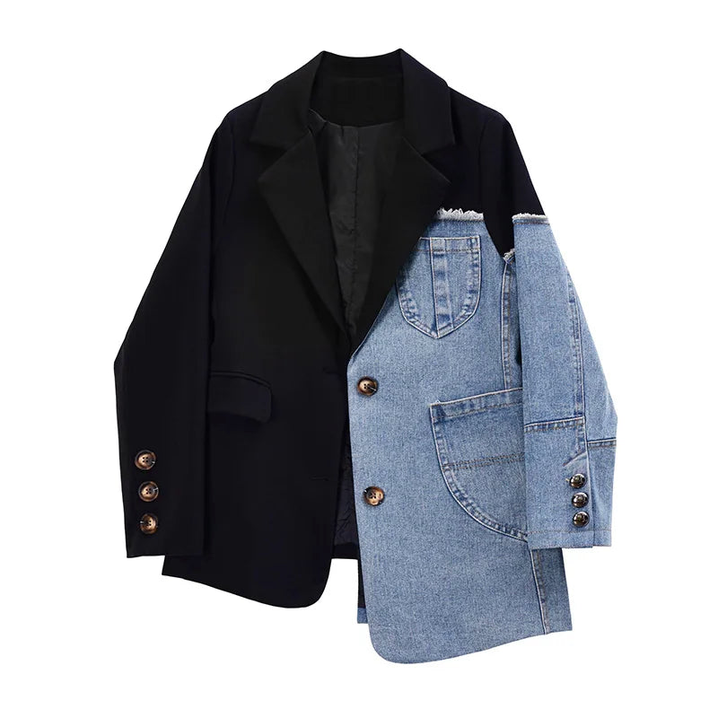 Advbridge Autumn Winter Women Korean Vintage Blazer Denim Patchwork Jackets Irregular Coat Women Long Sleeve Oversize Outerwear Suit Corduroy Jacket Velvet Jacket Brocade Jacket Advbridge Autumn Winter Women Korean Vintage Blazer Denim Patchwork Jackets Irregular Coat Women Long Sleeve Oversize Outerwear Suit Corduroy Jacket Velvet Jacket Brocade Jacket