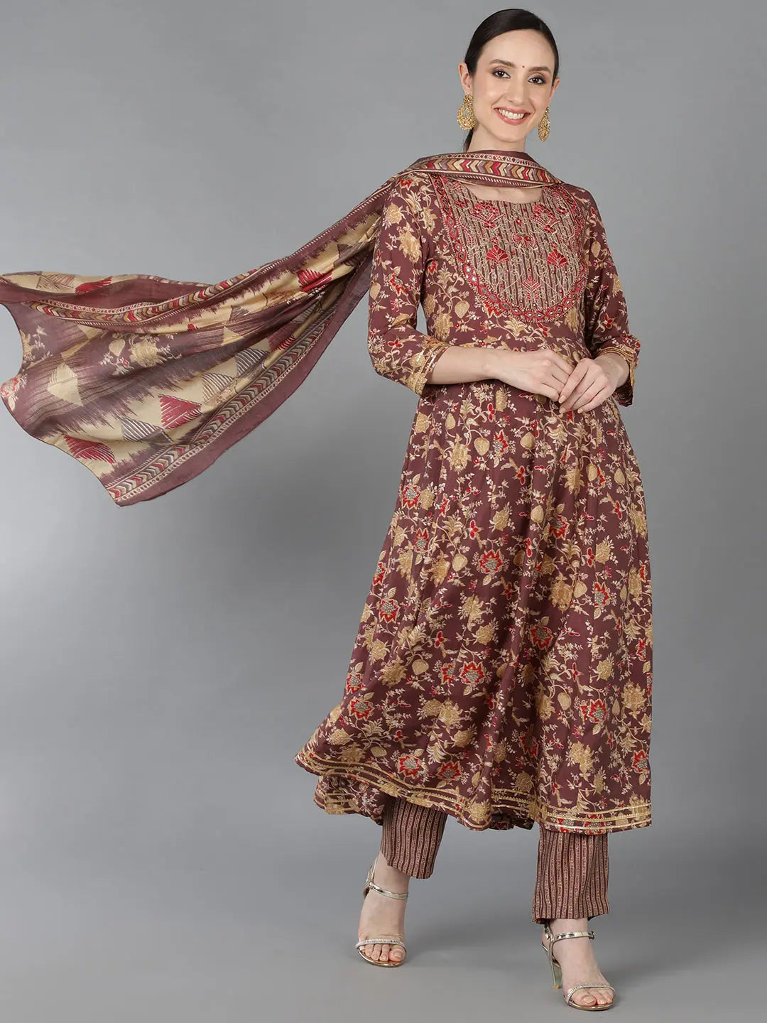 Ahika Women Cotton Floral Printed Kurta Trousers-VKSKD1661_M Trousers Sale Discount