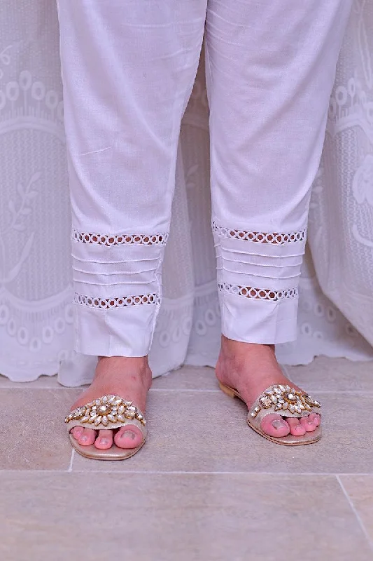 Mom4Little - White Trouser styled with lace MFL-TR01 - 1 Piece Trousers Wedding White Mom4Little - White Trouser styled with lace MFL-TR01 - 1 Piece Trousers Wedding White