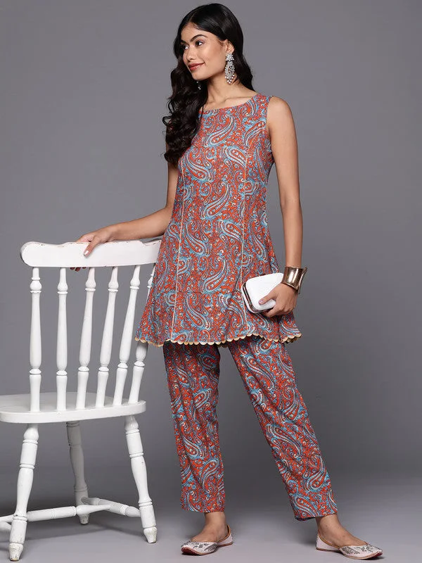 Women's Printed Tunic & Trousers With Gotta Patti Details - Ahalyaa Trousers Sale Discount Women's Printed Tunic & Trousers With Gotta Patti Details - Ahalyaa Trousers Sale Discount
