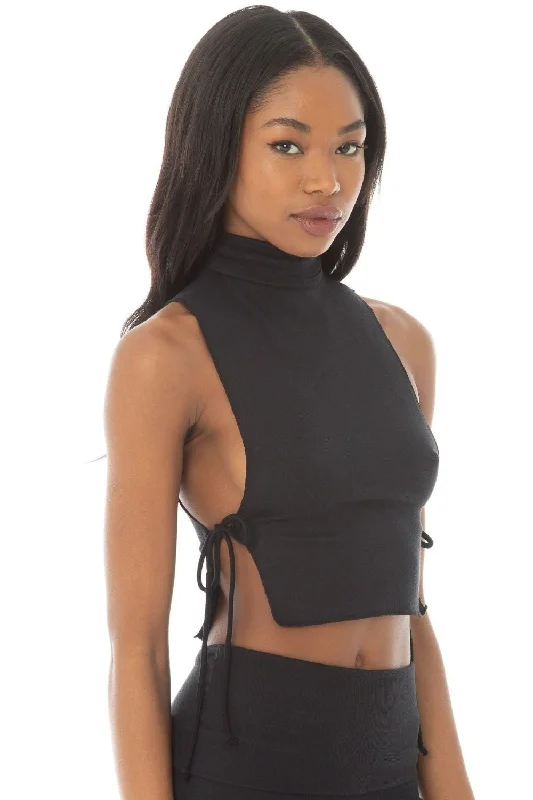 Tell Me Black Crop Top Chenille Blend Fleece Blend Nylon Blend