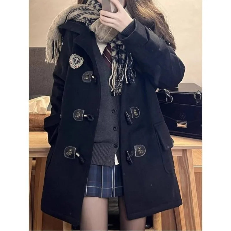 Advbridge Korean Fashion Long Coat Women Preppy Style Vintage Oversize Black Jacket Autumn Winter College Wool Blends Streetwear Wool Jacket Cashmere Jacket Tweed Jacket Advbridge Korean Fashion Long Coat Women Preppy Style Vintage Oversize Black Jacket Autumn Winter College Wool Blends Streetwear Wool Jacket Cashmere Jacket Tweed Jacket