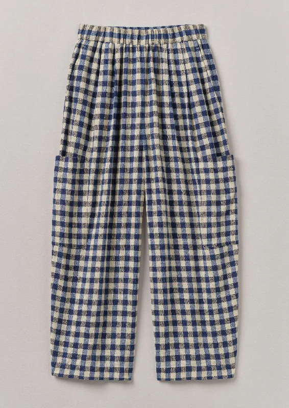 Gingham Linen Cotton Patch Pocket Trousers | Denim Blue Cropped Trousers Casual Linen Gingham Linen Cotton Patch Pocket Trousers | Denim Blue Cropped Trousers Casual Linen