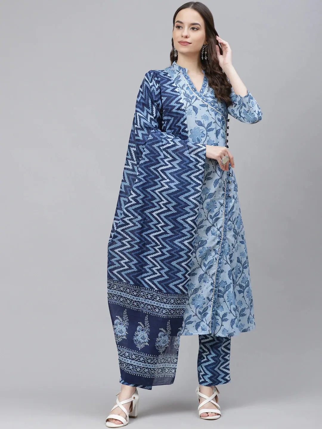 Ahika Women Blue Off White Ethnic Motifs Print Cotton Kurta With Trousers Dupatta Trousers Exclusive Limited Ahika Women Blue Off White Ethnic Motifs Print Cotton Kurta With Trousers Dupatta Trousers Exclusive Limited
