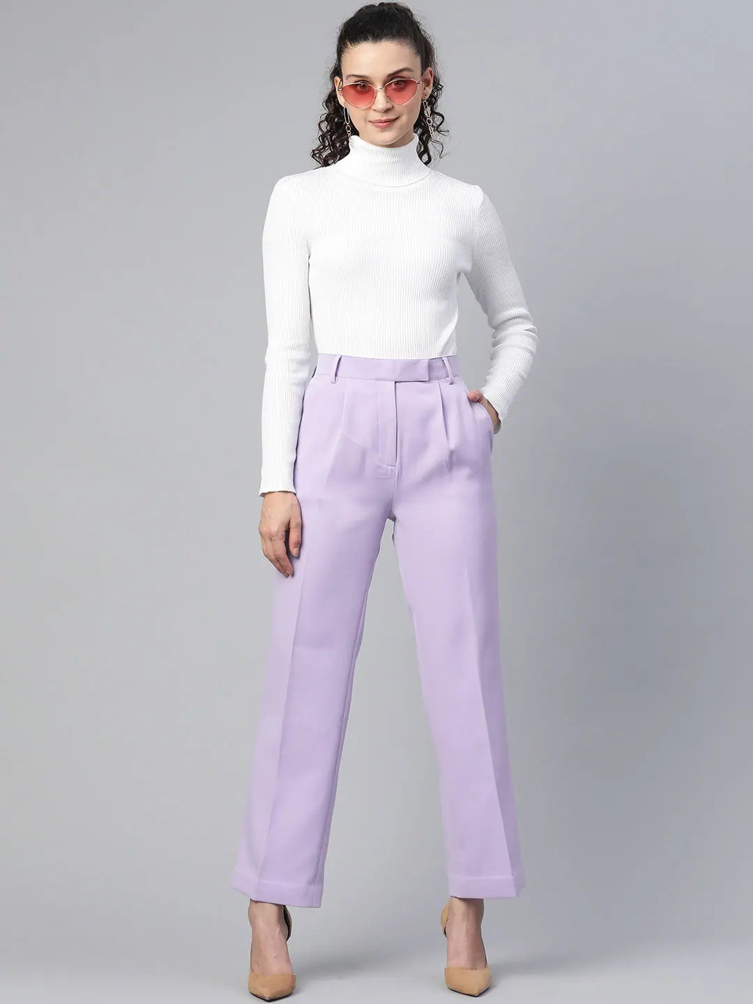Comfort Fit Stretch Pleated Trouser - Lavender Trousers luxurious high-end