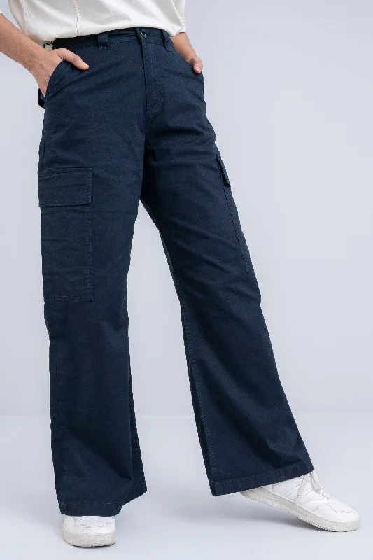 Wide-Leg High-Waist Twill Trousers Trousers Denim Distressed
