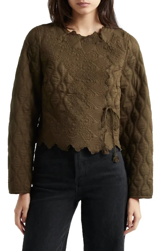 Zofia Jacket In Militaire Satin Fabric Silk Fabric Chiffon Fabric