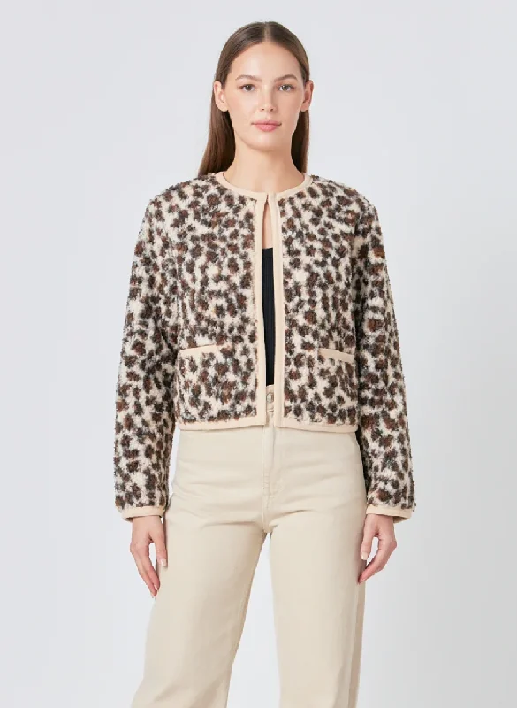 Leopard Sherpa Jacket Zippered Front Buttoned Front Snap Front
