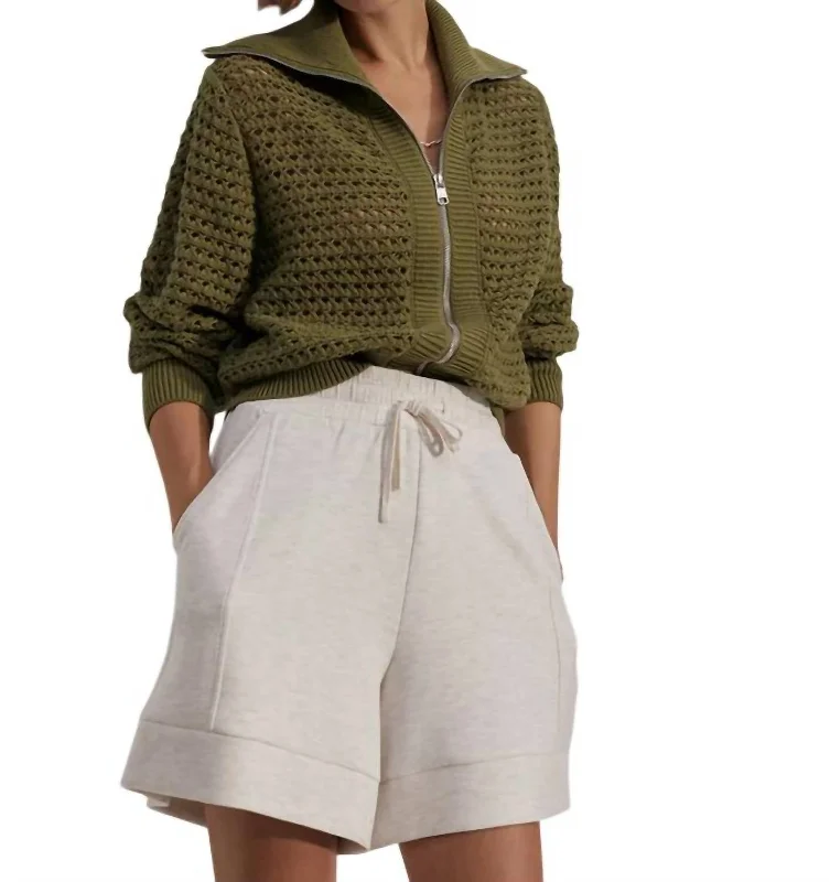 Eloise Zip Through Knit Jacket In Fresh Fern Boat Neck Shawl Collar Notched Collar